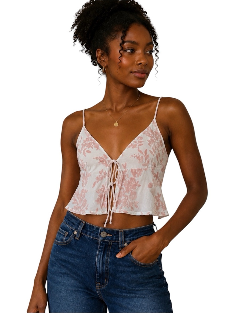 Forever 21 Burnout Velvet Floral Camisole Crop Top Tie Front Size M Peasant